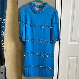 Vintage blue beaded Du-Rite shift dress